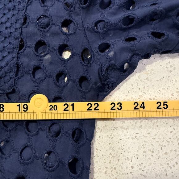 ADIVA Navy Blue Eyelet Holes Button Down Oversized Boho Beach Cover Up Top Large - Picture 6 of 7